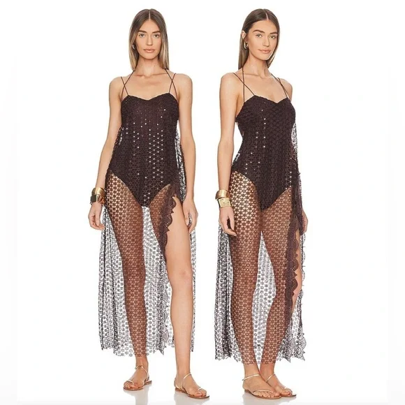 FREE PEOPLE X INTIMATELY || Smoke & Mirrors Brown Bodysuit Slip. Sz. XS - Picture 2 of 16